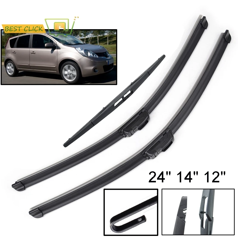 Bilah Wiper Kaca Depan Mobil untuk Nissan Note MK1 2004 2005 2006 2007 2008 2009 2010 2011 2012 2013 Penyeka Belakang Depan