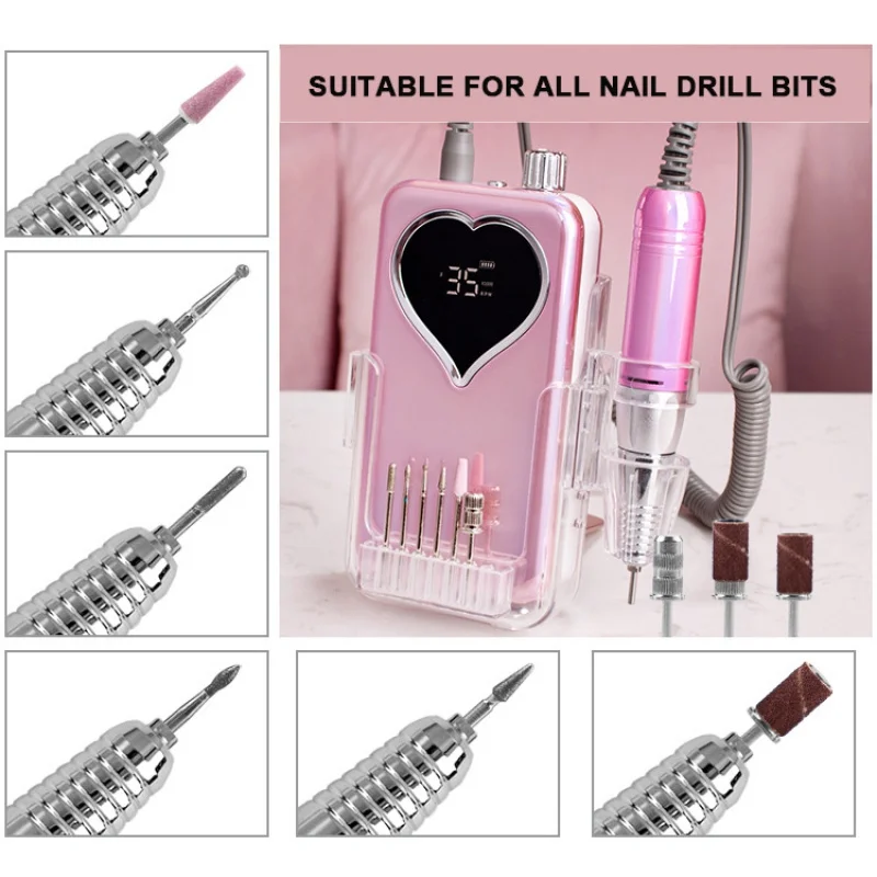 Professionele Nagellakmachine Koolborstel 35000Rpm Draagbare Elektrische Nagelboor Lage Ruis Schuurmachine Manicure Pedicure Tools