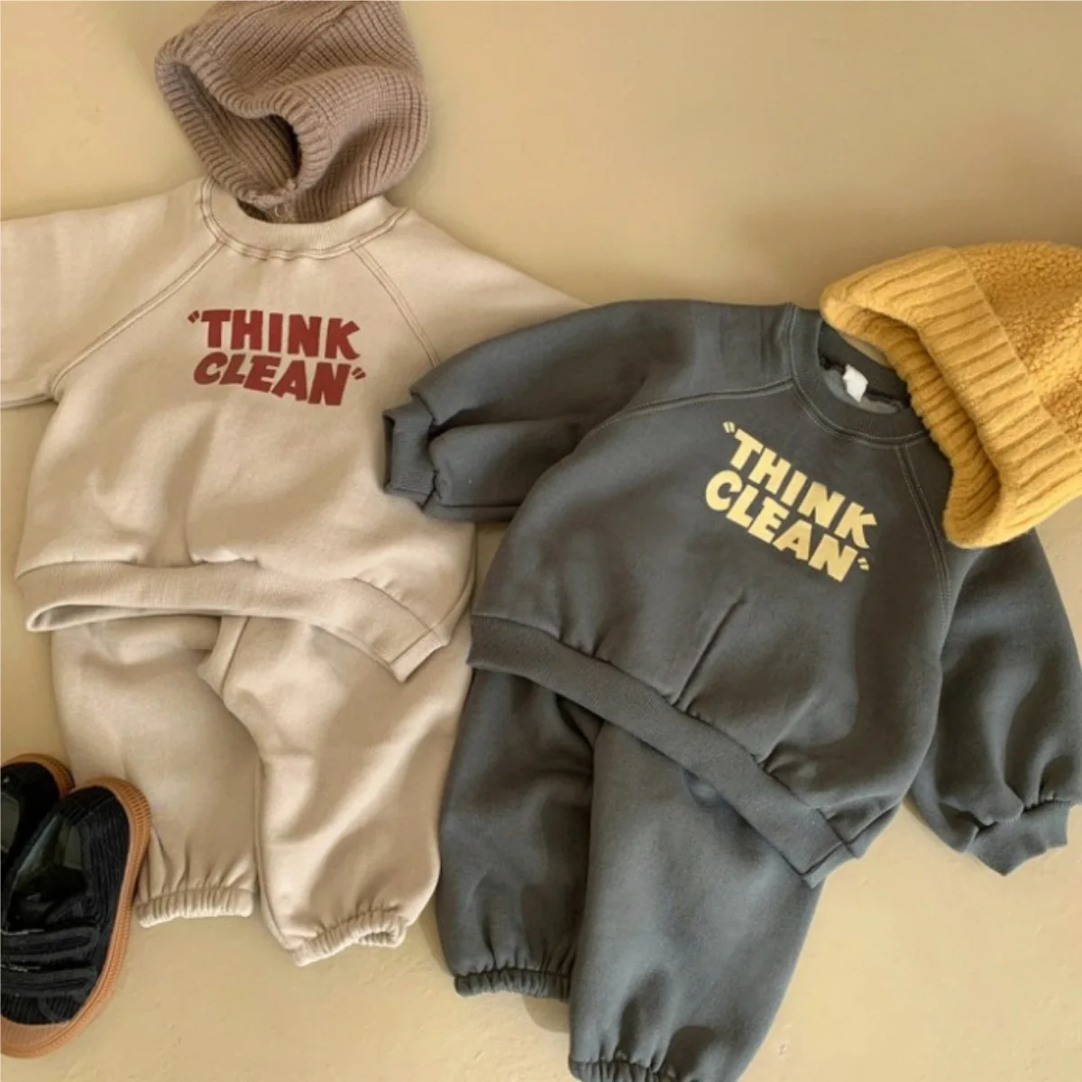 0-3T Newborn Kid Baby Boy Girl Winter Clothes Set Plush Thick Warm Sweatshirt Set Pant Suit Two Piece Set Outfit Streetwear