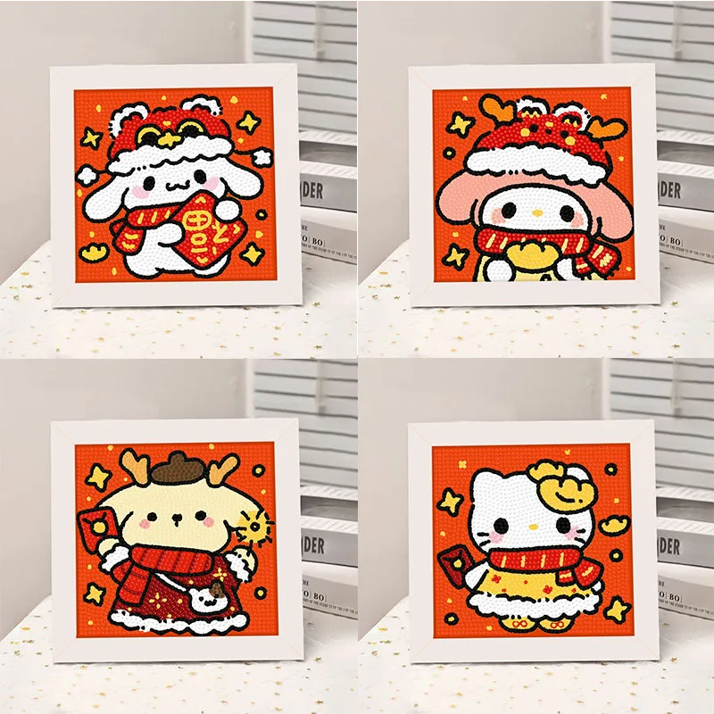 

Sanrio Cute Cartoon Decoration Painting Crystal Diamond Handmade DIY with Frame Paste Painting Children's Birthday Gift Kuromi