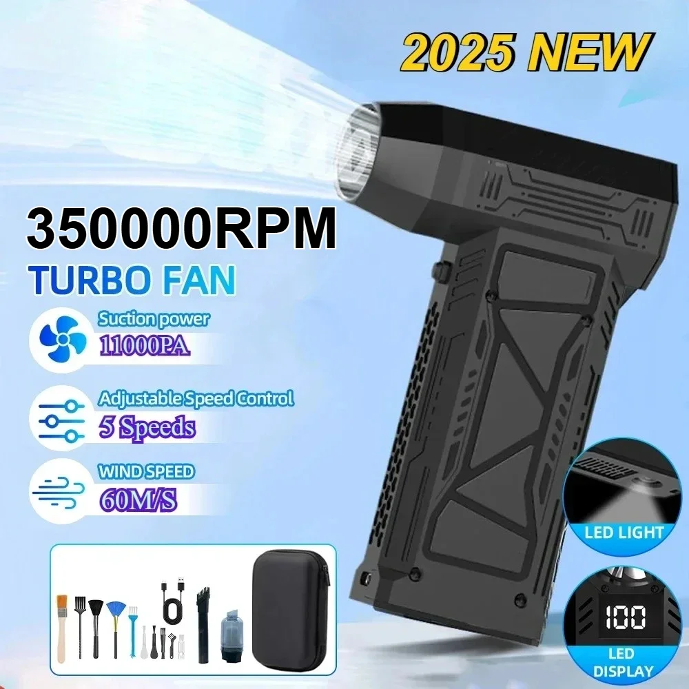

350000RPM Mini Turbo Jet Fan with Led Display&Light Electric Air Duster Adjustable wind speed Blower Rechargeable for computer