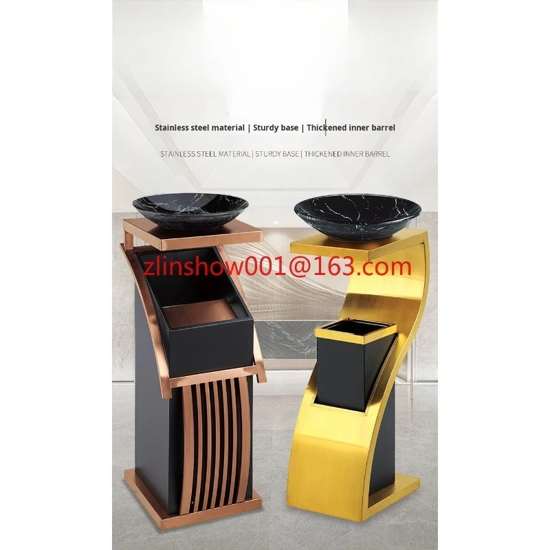 Copper-Colored Trash Bin Large Opening Titanium Gold Stainless Steel Garbage Can Ashtray Restaurant Hotel Waste Container