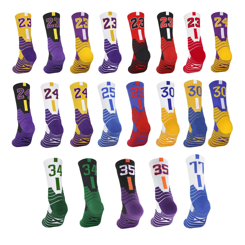 Calcetines de baloncesto para hombre, calcetines deportivos con números, parte inferior de toalla gruesa, ciclismo al aire libre, cesta para correr, calcetines para mujer y adulto