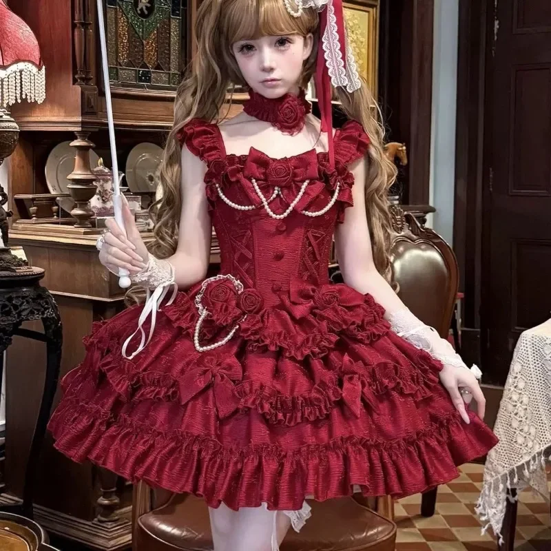 فساتين MAGOGO أنيقة على شكل فيونكة على شكل زهرة للنساء Y2K JSK لوليتا Kawaii بفيونكة زائدة حلوة مكشكشة ضيقة بدون أكمام فساتين أميرات صغيرة #2