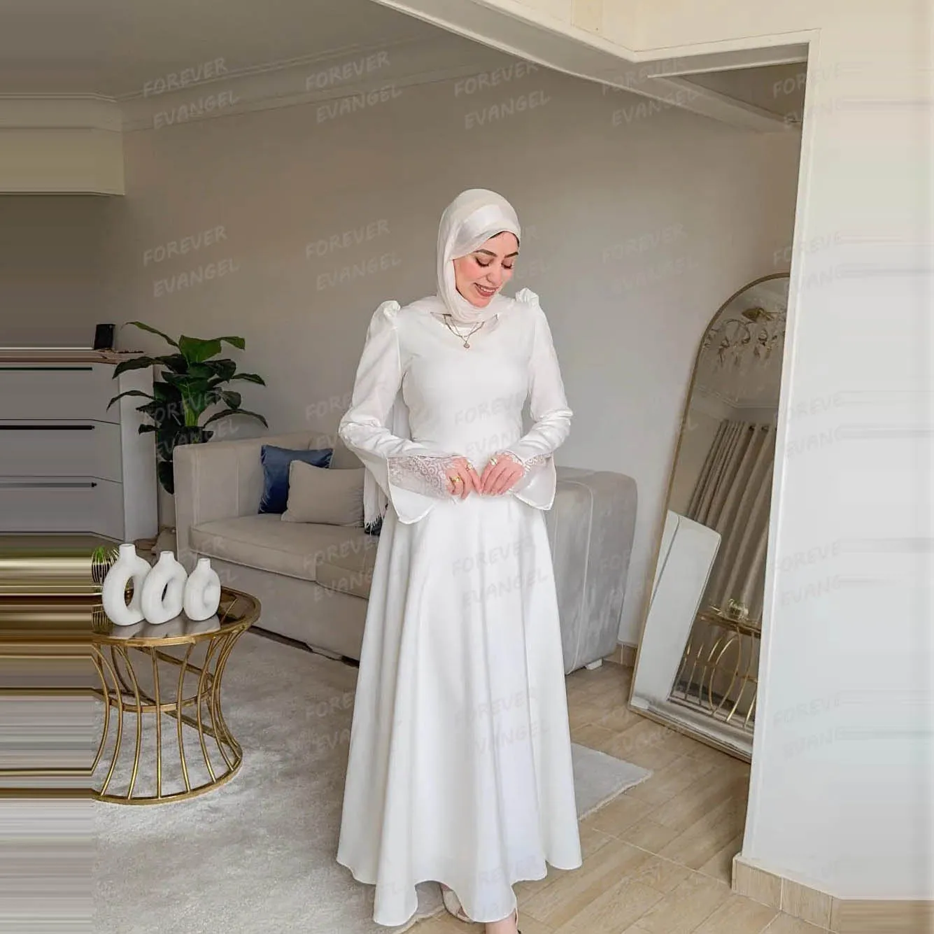 Einfache formelle Brautkleider, A-Linie, sexy Langarm-Brautkleider für Damen, Satin, muslimisch, elegant, 2025, Vestidos de Novia, individuell gestaltet