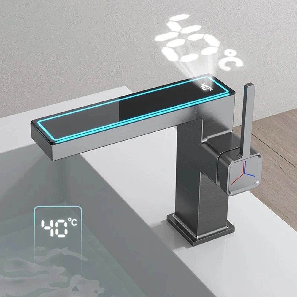 Innovative Bathroom Sink Faucet Featuring Digital Temperature Display Quick Installation with Single Hole Bracket