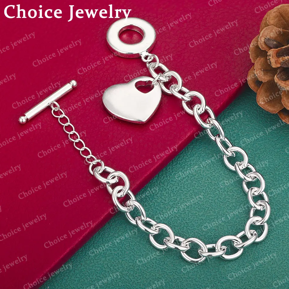 925 Sterling Silber Liebesherz-Kettenarmband für Damen und Herren, Modeschmuck, Geschenke zum Jahrestag für Liebhaber.