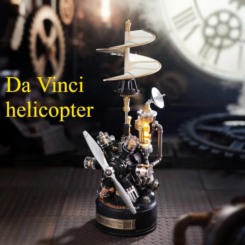 Vintage Industrial Style Decor, Drilling Rig Lighthouse & Helicopter Craft, Handcrafted Desktop Art Collectible