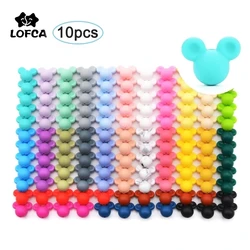 LOFCA 10pcs Silicone Teething Mouse Beads Baby Teether Beads Food Grade Silicone Beads BPA Free DIY Necklace Pendant Making