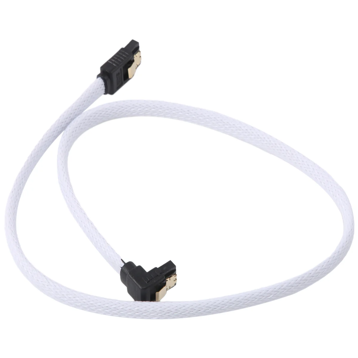 AT77 50CM SATA 3.0 III SATA3 7pin Data Cable Right Angle 6Gb/s SSD Cables HDD Hard Disk Data Cord with Nylon Sleeved(White)