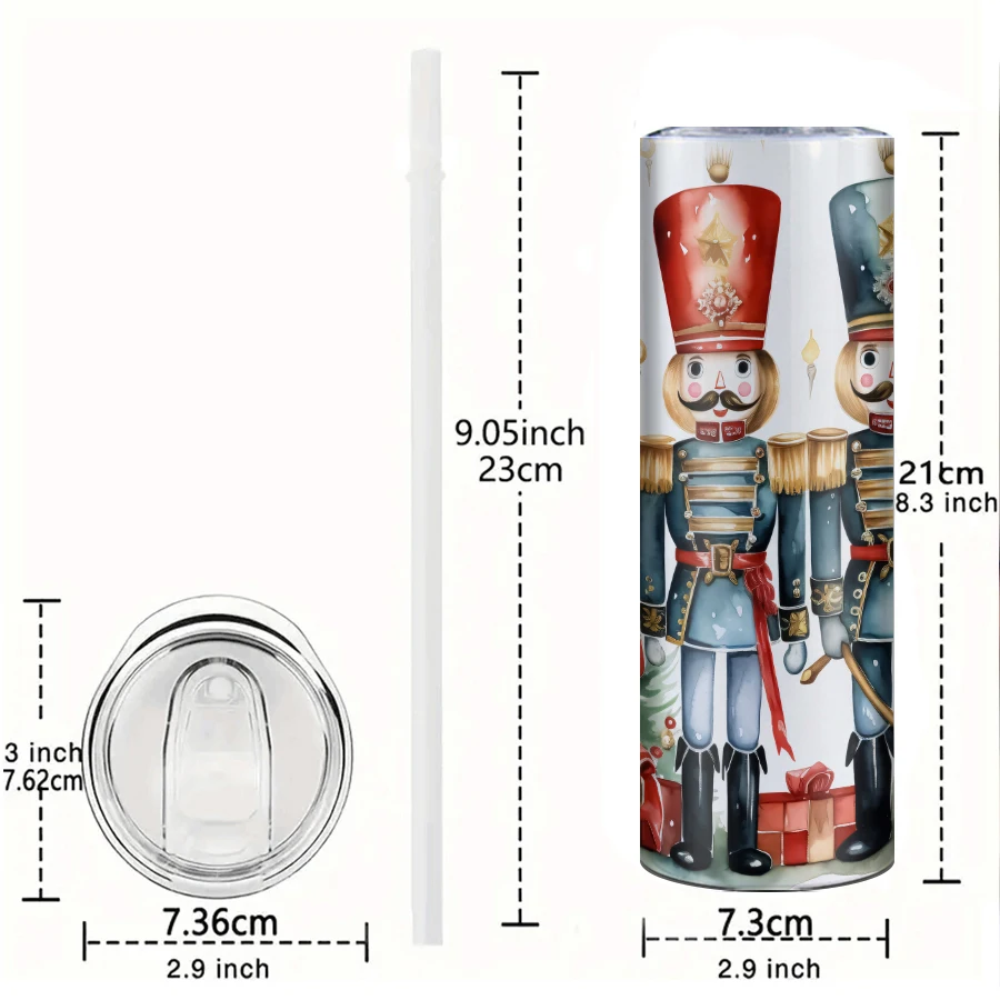 1pc Nutcracker Pattern 3d Printed Tumbler 20oz Stainless Steel Insulation Straight Water Bottle Straight Cup Christmas Gifts