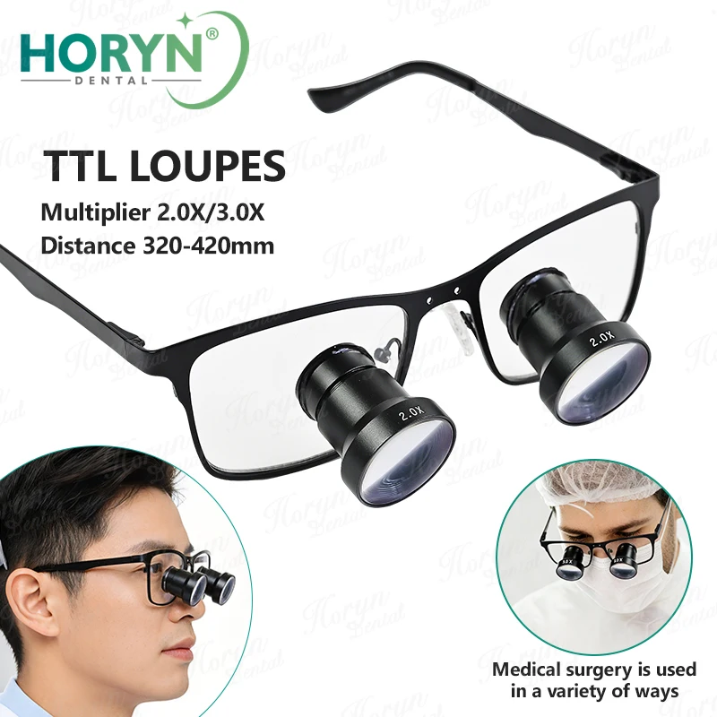 Loupes dentaires Horyn TTL 2X 3X, loupe binoculaire ultralégère, lunettes chirurgicales pour dentistes, pas besoin d'ajustement, cadre métallique économique