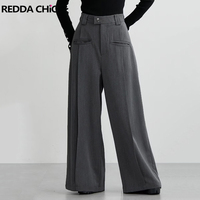 REDDACHiC Big Size Women Palazzo Pants Modern Loose Casual Pleats Slant Pocket Wide Leg Suit Trousers Office Work Formal Clothes