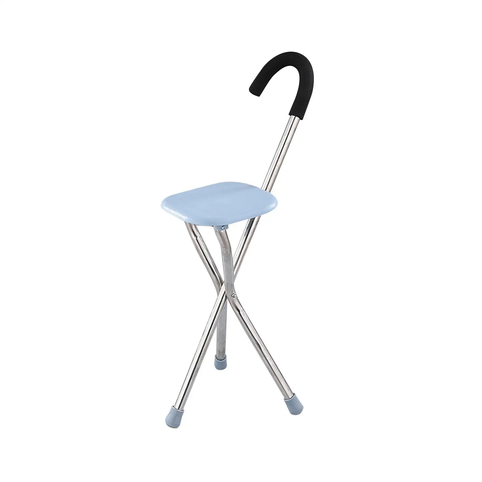 Folding Cane Seat Three Legged Stainless Steel Portable 260kg Capacity Cane Chair Crutch Chair Seat Travel Cane for Elderly