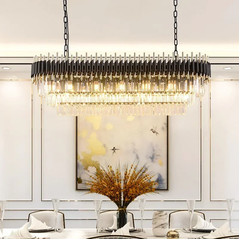 

Modern Crystal Chandelier For Dining Room Luxury black Kitchen Island Hanging Light Fixtures Oval Design Indoor Lighting