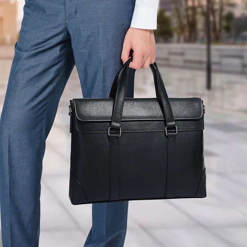 حقيبة يد عصرية للتنقل مقاس 16 بوصة للكمبيوتر المحمول من الجلد الفاخر للرجال كاجوال بسعة كبيرة حقيبة جلدية أصلية جديدة للرجال #5
