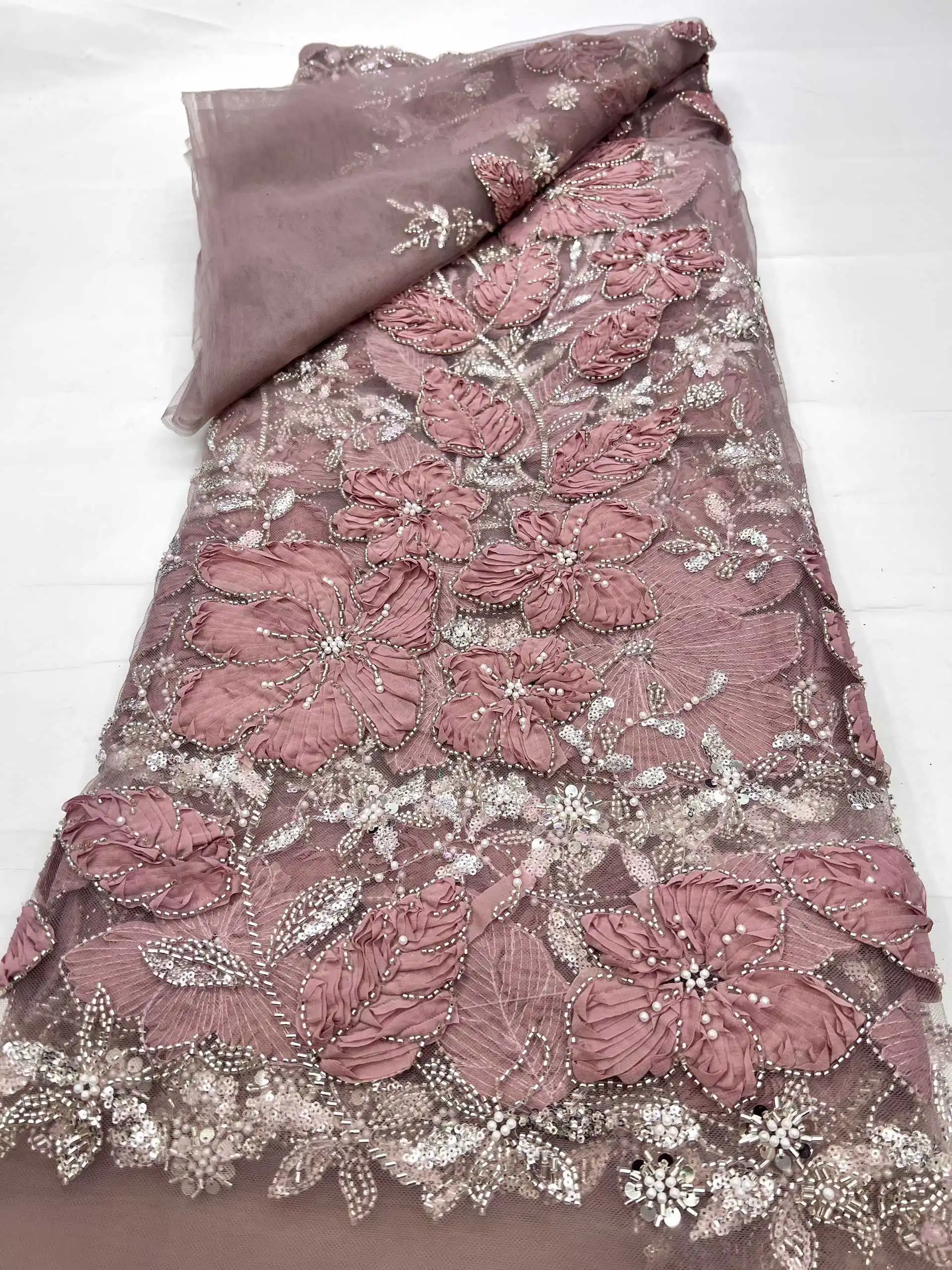 2025 melhor qualidade elegante delicado chiffon malha renda com pedras lantejoulas bordado tecido de tule para vestido de casamento costura sz1727