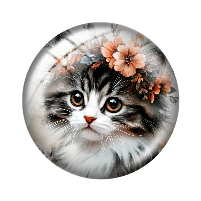 الأزهار القط كليبست 10p 12 مللي متر/18 مللي متر/20 مللي متر/25 مللي متر صورة مستديرة الزجاج كابوشون ظهر مسطح صنع النتائج مجوهرات #4