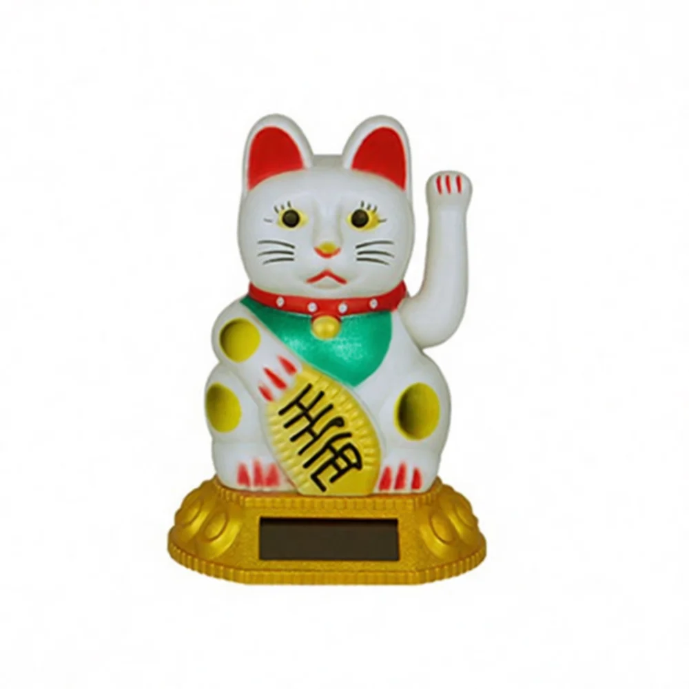 Fortune Cat Ornament Automatic Waving Beckoning Statue Plastic Figurine Wealth Symbol Home Office Shop Decor