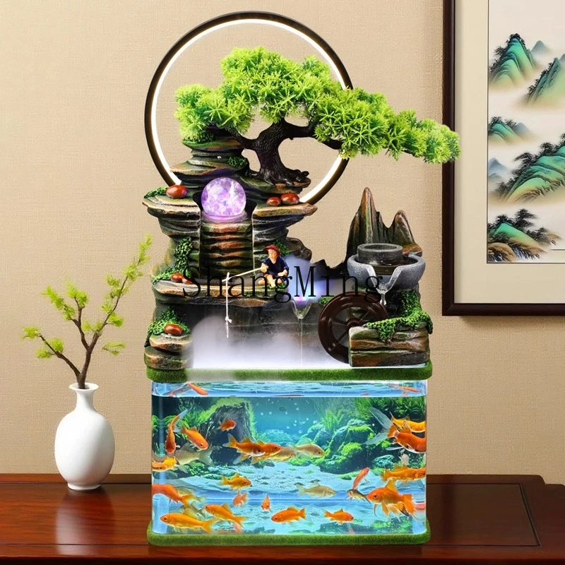 

ZYYnew fish tank small living room desktop running water self-circulation ecological landscaping ornament