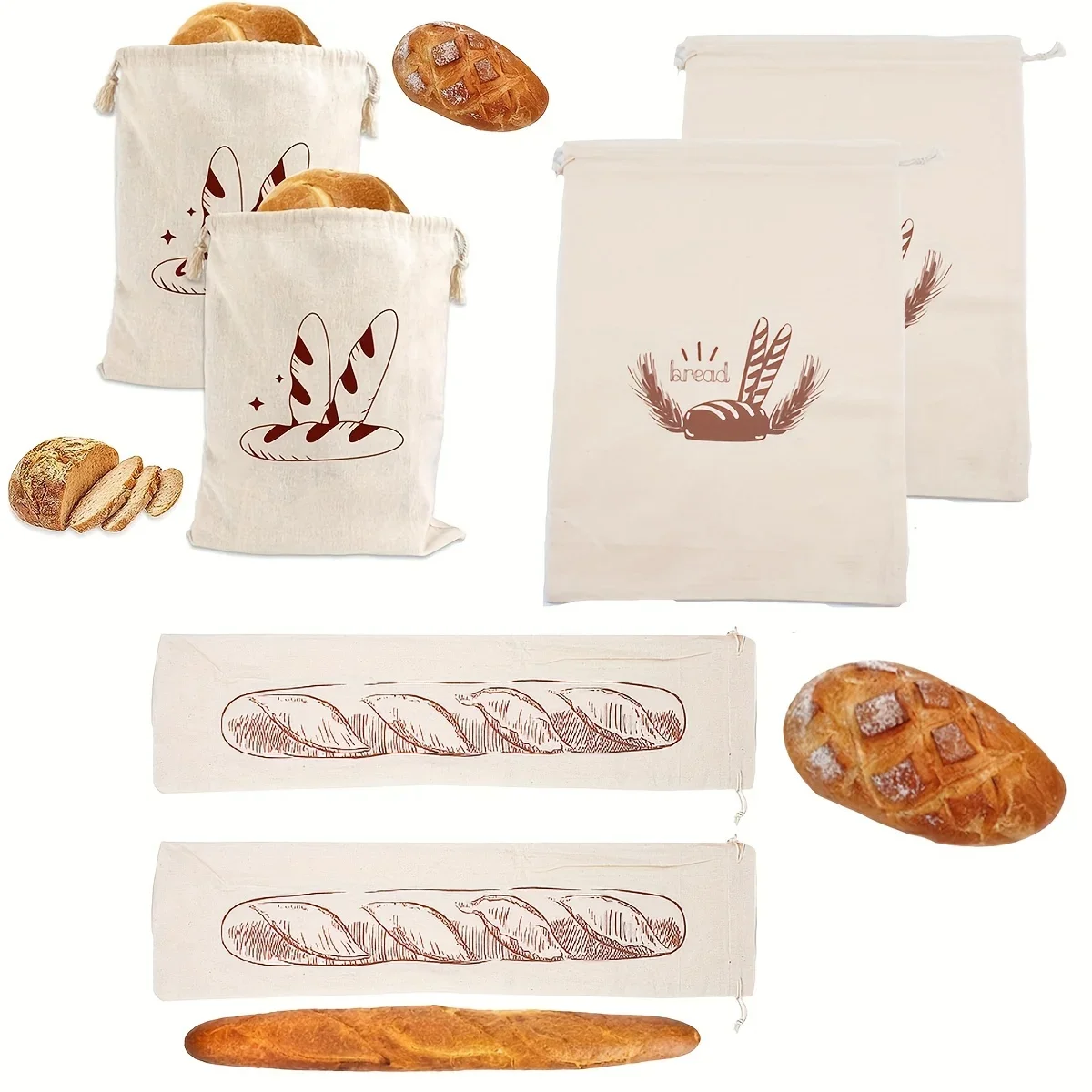

Linen Bread Bag Reusable Baguette Cotton Drawstring Storage Bag Loaf Homemade Bread Fresh Eco Friendly Keeping for Baguette