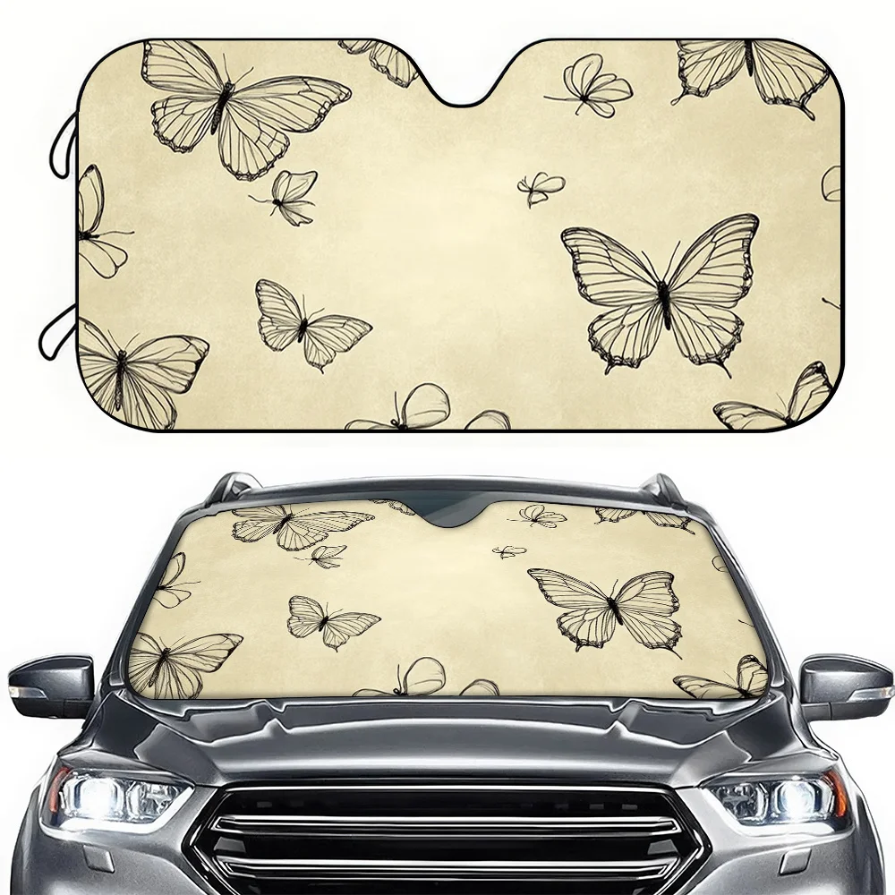 1pc Car Sun Visor With Line-Drawing Butterfly Pattern, Car Sunshade, UV Protection And Cooling, Suitable For Sedans, SUVs, And U