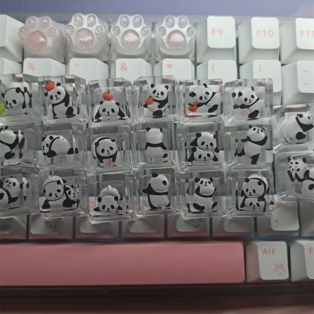 Clear Resin Keycap Gaming Mechanical Keyboard Panda Penguin Transparent Handmade Keycaps WASD Arrow ESC Backlit RGB 1U Mx Switch