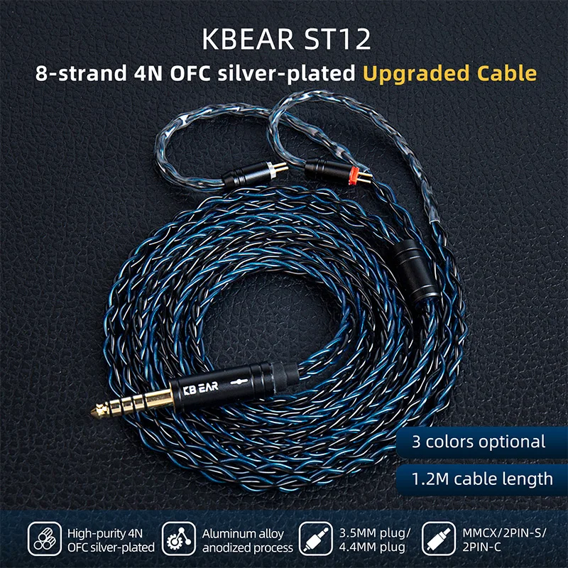 KBEAR ST12 IEM Cable 8 Core Balanced Headphone Cable Silver-Plated 2PIN/QDC/MMCX Cable Connect For KZ EDX HIFI Earphones Headset