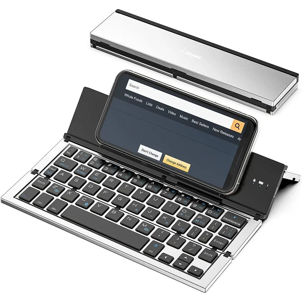 Folding Bluetooth Keyboard Foldable Wireless Keyboard with Pocket Size, Aluminum Alloy Housing, for pad, iPhone,Android Devices