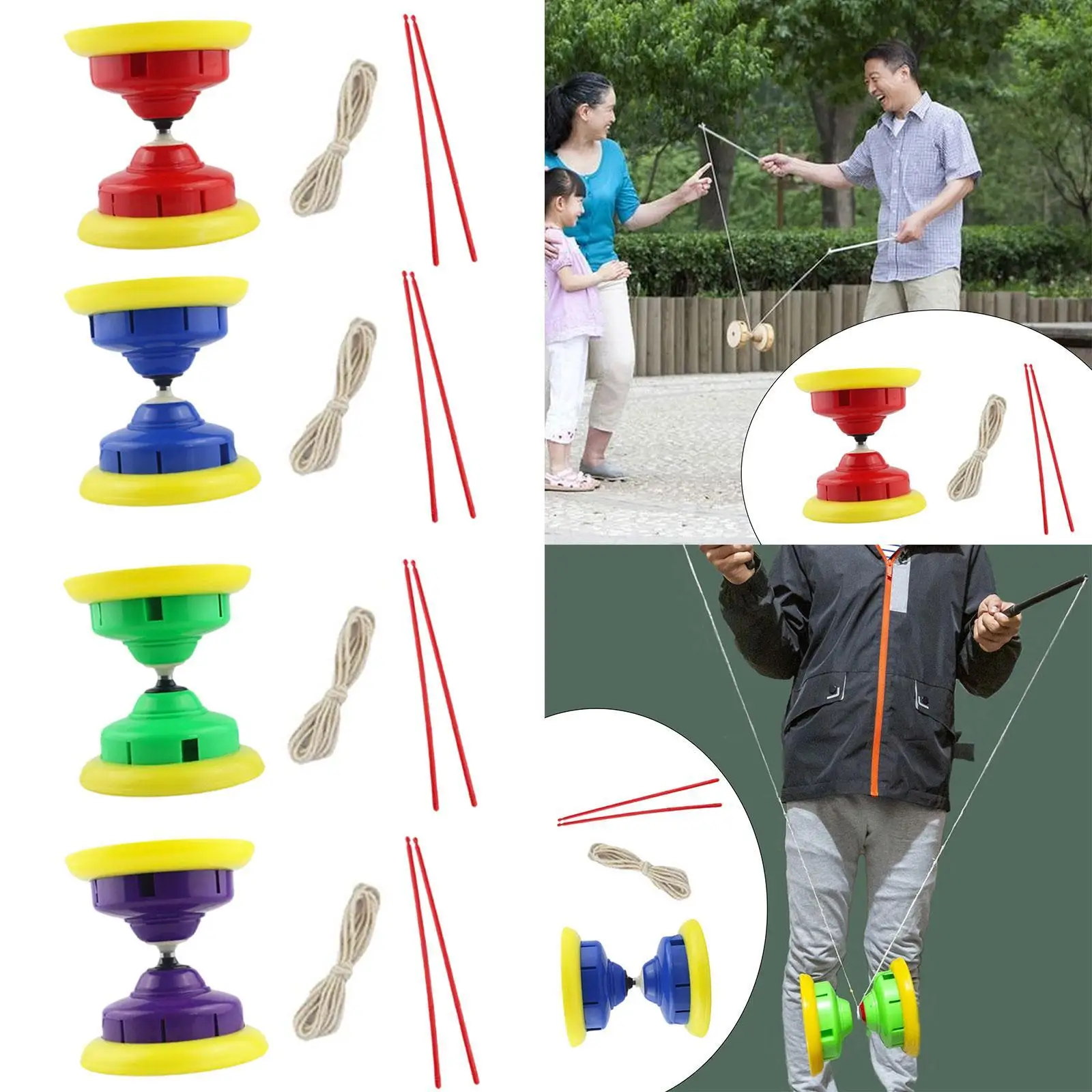 Conjunto de diabolo chinês com varas, brinquedo de malabarismo chinês interativo portátil flexível para fitness para parque, desempenho ao ar livre