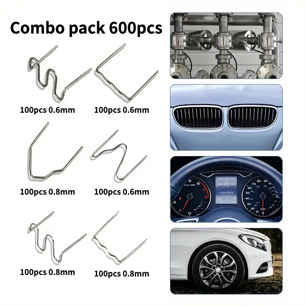 600Pcs Auto Plastic Repair Welding Nails Car Bumper Repair Welded Stud Precut Wave Nails Machine 0.6mm 0.8mm Mixed Staples Kit
