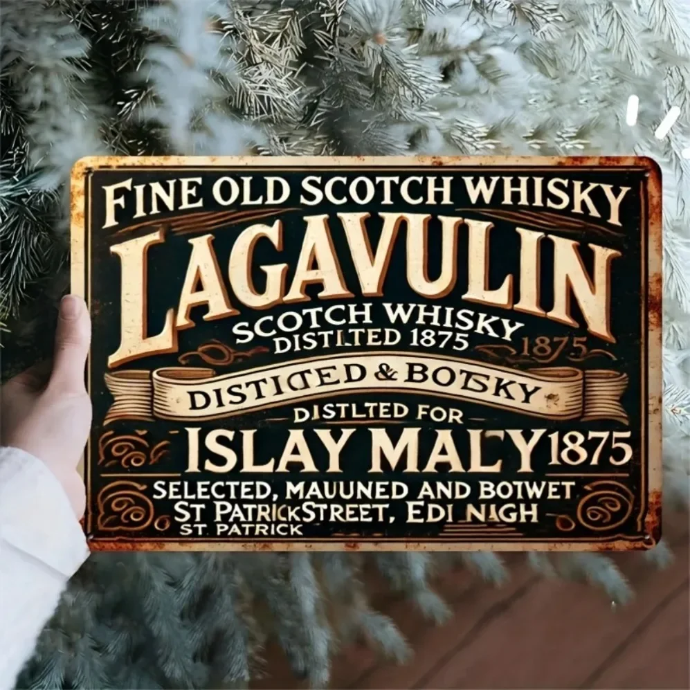 Letrero artístico de pared de metal 2D Vintage Lagavulin Scotch Whisky - Estilo retro rústico con diseño único | Fácil de colgar,