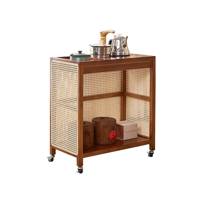 

Japanese tea room furniture rattan cabinet coffee table cabinet movable kettle integrated small tea table table side cab