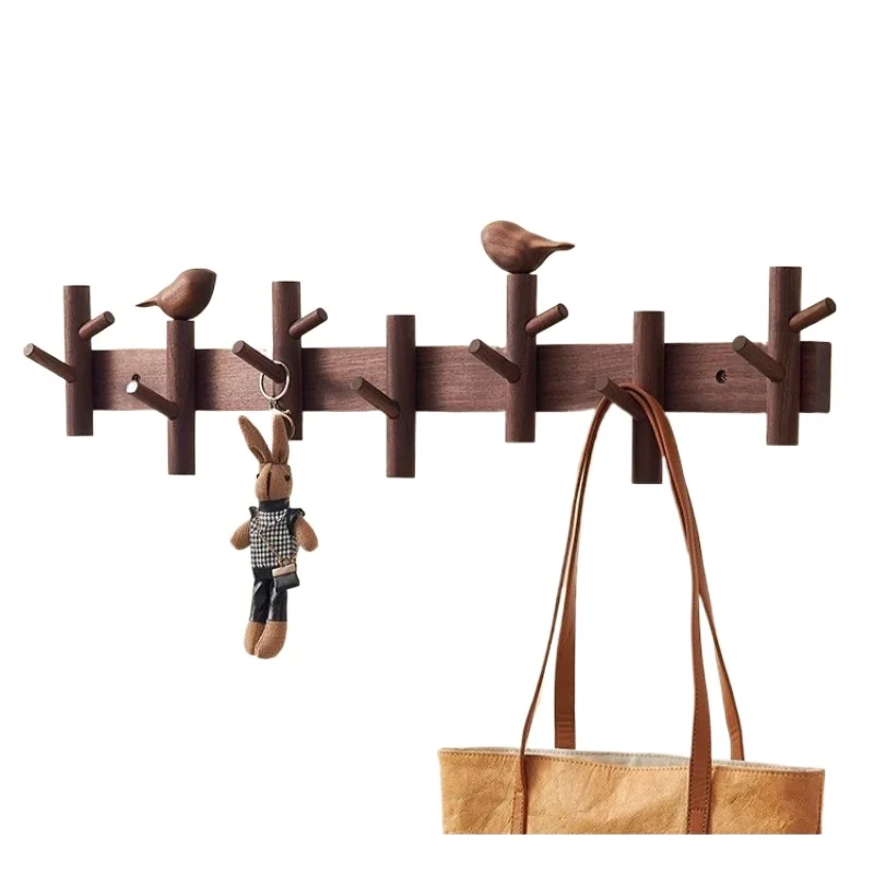 Solid Wood Coat Rack Nordic Wall-mounted Clothes Hooks Creative Bag Rack Entrance Hanger Entrance Hanger Keys Wall Hanging Gift