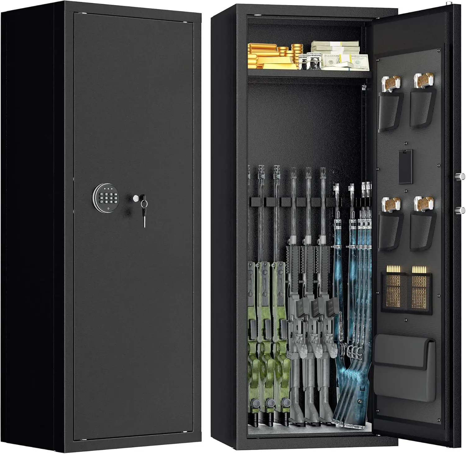 

10 Rifle Safe, Keypad Gun Safe for Rifles 3 Removable Gun Racks and 4 Pistol Storage Pockets, 21" W GunSafes & Cabinets for Home
