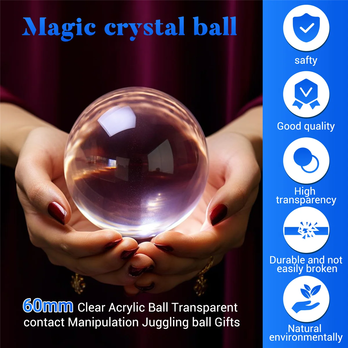 60mm Clear Acrylic Ball Transparent contact Manipulation Juggling ball Gifts