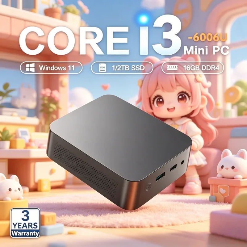 Mini PC Leve e Deslumbrante com Windows 11 Pro, Core I3 6006U, 32GB de RAM, SSD de 1TB/2TB, WIFI 6, BT5.2, 4K HD, Estiloso