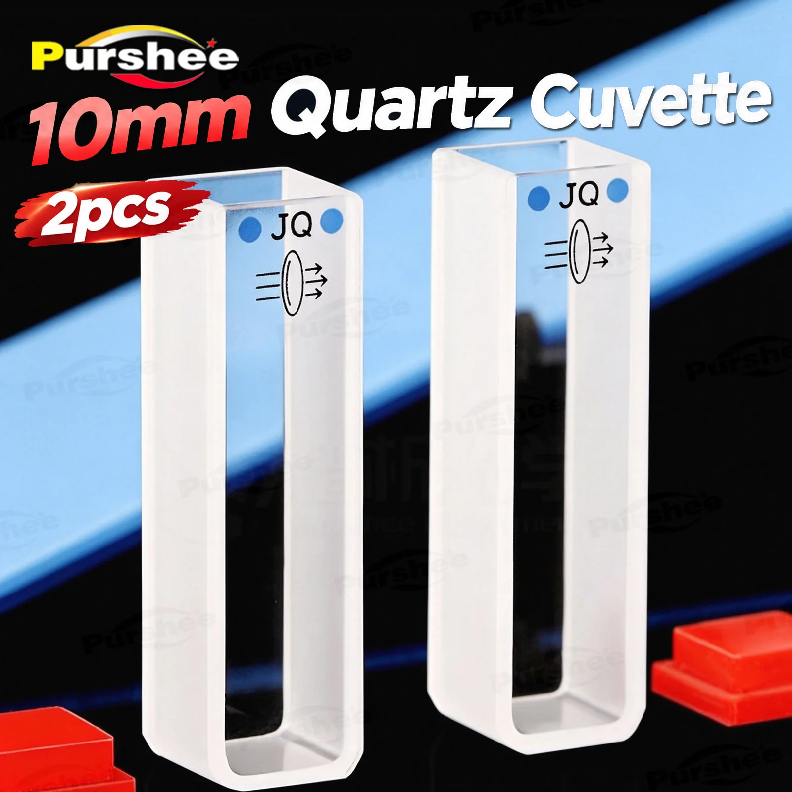 2pcs Quartz Cuvette 10mm Path Length 3.5ml Capacity 2-Sided Transparent Special for Spectrophotometer Lab