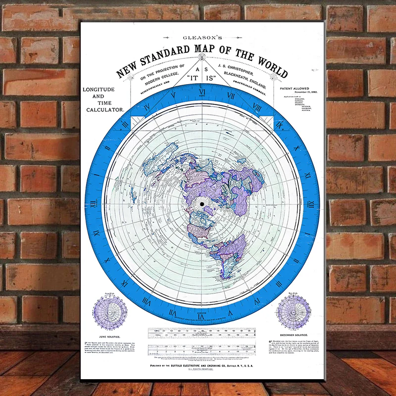 Poster And Prints 1892 Flat Earth Map Movie World Map Modern Painting Art Pictures For Living Room Home Collection Decor Gift