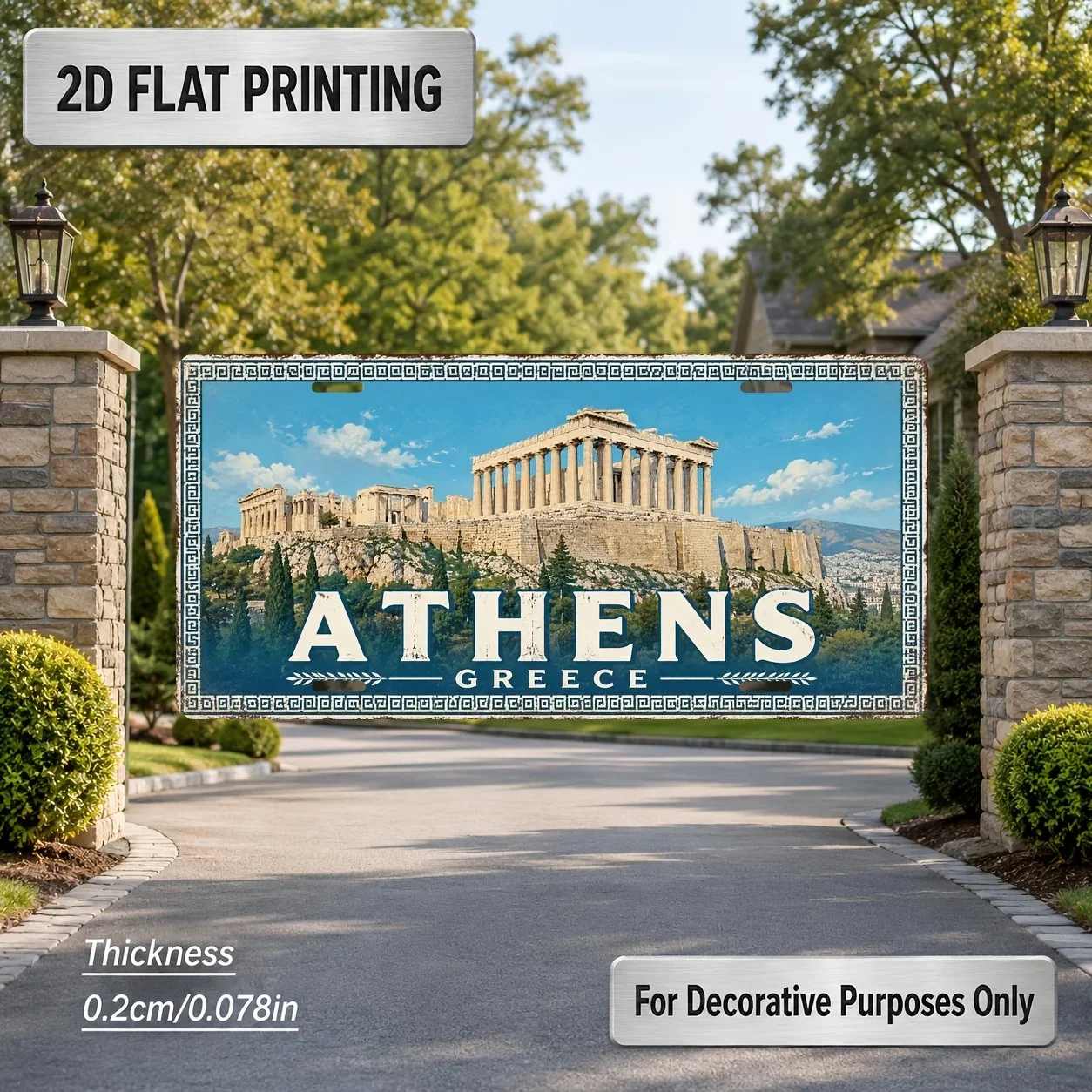 2D Flat, [2D Flat] 2D Flat Surface, 1pc, Athens-Themed Vintage Sign, for Decorative Use Solely, Decorative Plaque, Gift for F
