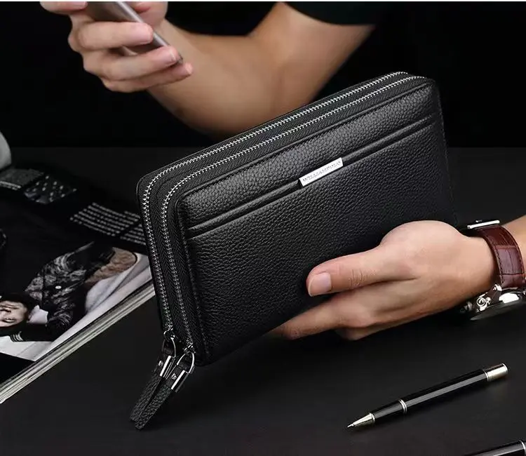 Genuine Leather Clutch Wallet with Coded Lock Men Wallet Business Man Clutch Purse Mens Handbag Wallets Cow Leather