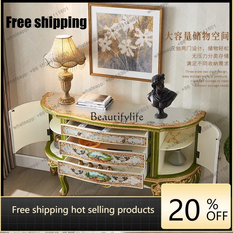 Factory DirectEuropean painted entrance cabinet American solid wood dining edge semi-circular French decorative cabinet