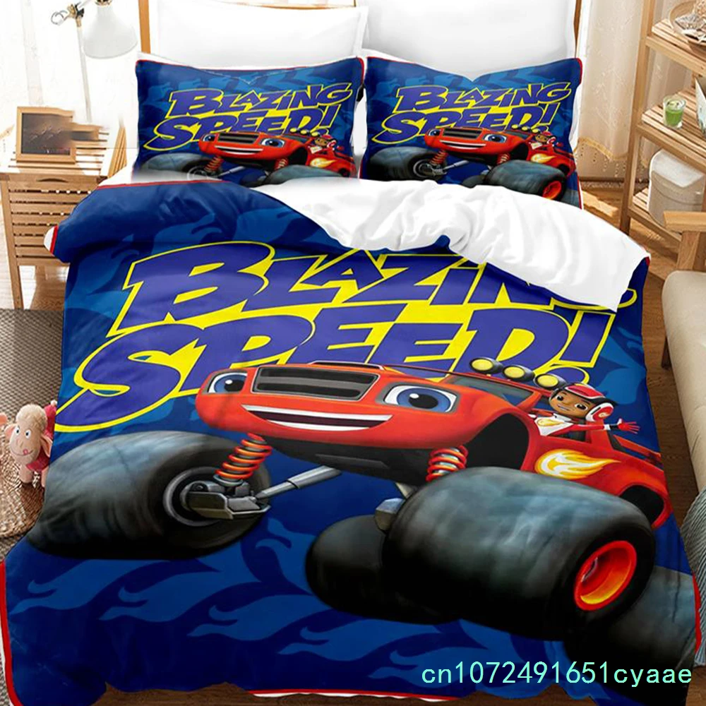 Cartoon Blaze And Monster Machines Speed Bedding Set Boys Girls Twin Queen Size Duvet Cover Pillowcase Bed Boys Adult