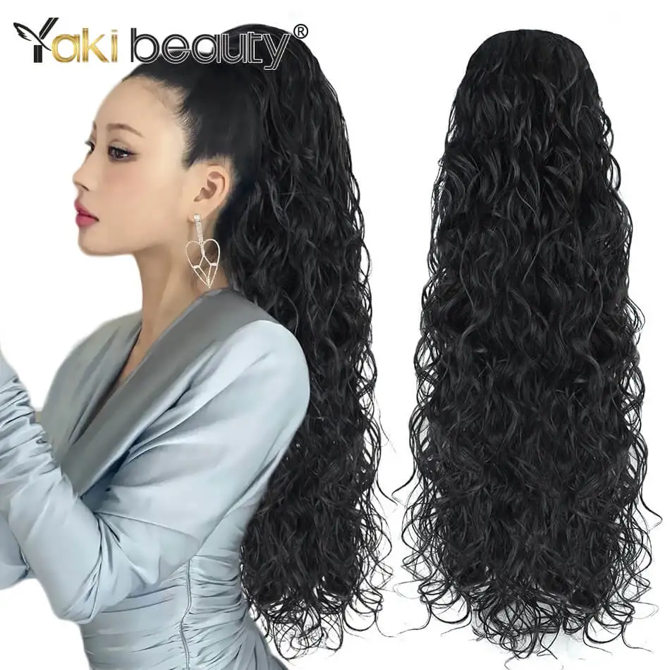 

Synthetic 26'' Long Wavy Drawstring Ponytail Extainson Clip in Hair Extensions Natural Hair Fake Weave Ponytails Black Brown