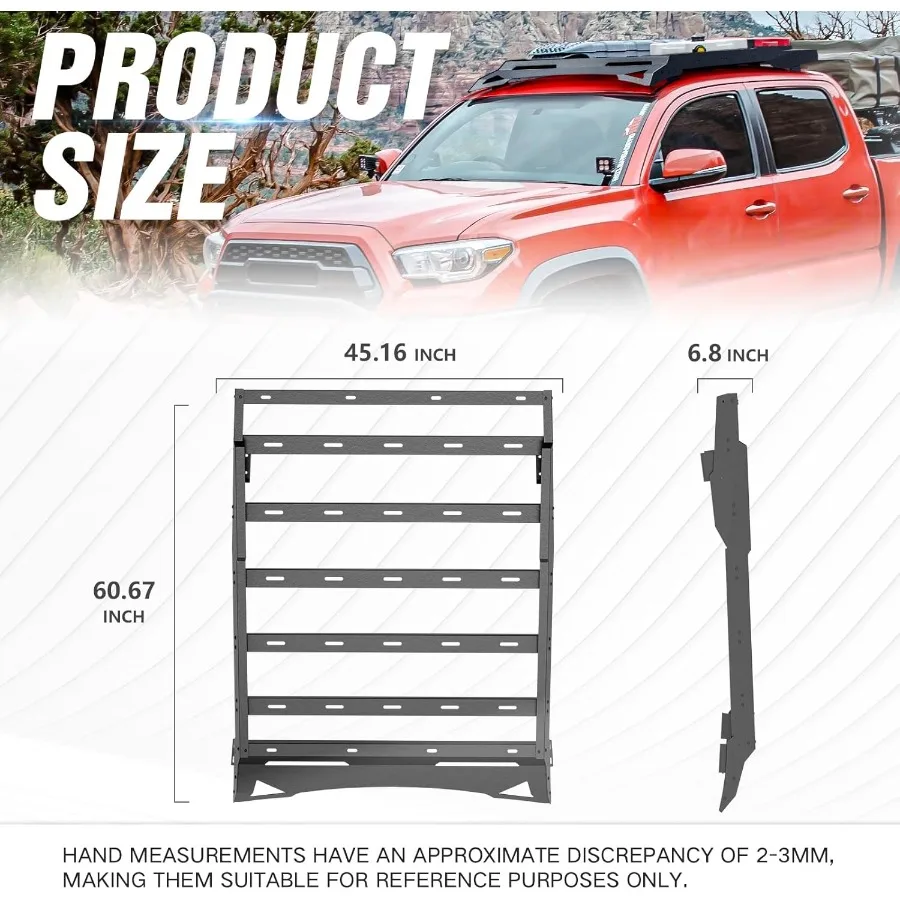حامل سقفي سلة البضائع لـ 20052023 تاكوما طاقم الكابينة دائم 150 رطل منصة نمط حامل تخزين الأمتعة على السطح للخارجية #3