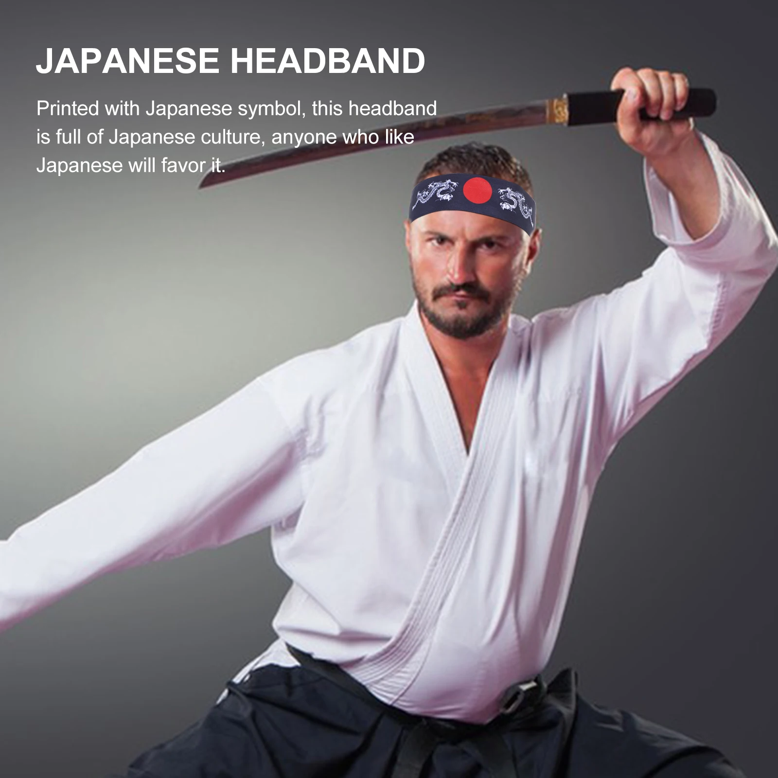 

2Pcs Sports Headband Set Japanese Style Chef Sweat Absorbing Adjustable for Cooking Exercise Dragon Design