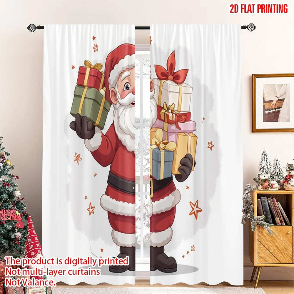 

2pcs 2D flat printing Merry Christmas Drapes Santa Claus Gifts Merry Christmas Fabric Without Electricity Holiday Decorations