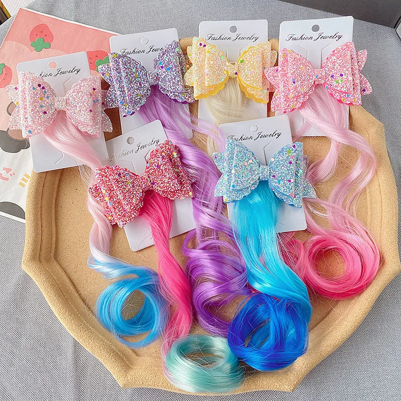 1PC Princess Gradient Curly Hair Bowtie Wig Girls Hairpins Lovely Children Headwear Hairgrip Hair Clips Hair Accessories