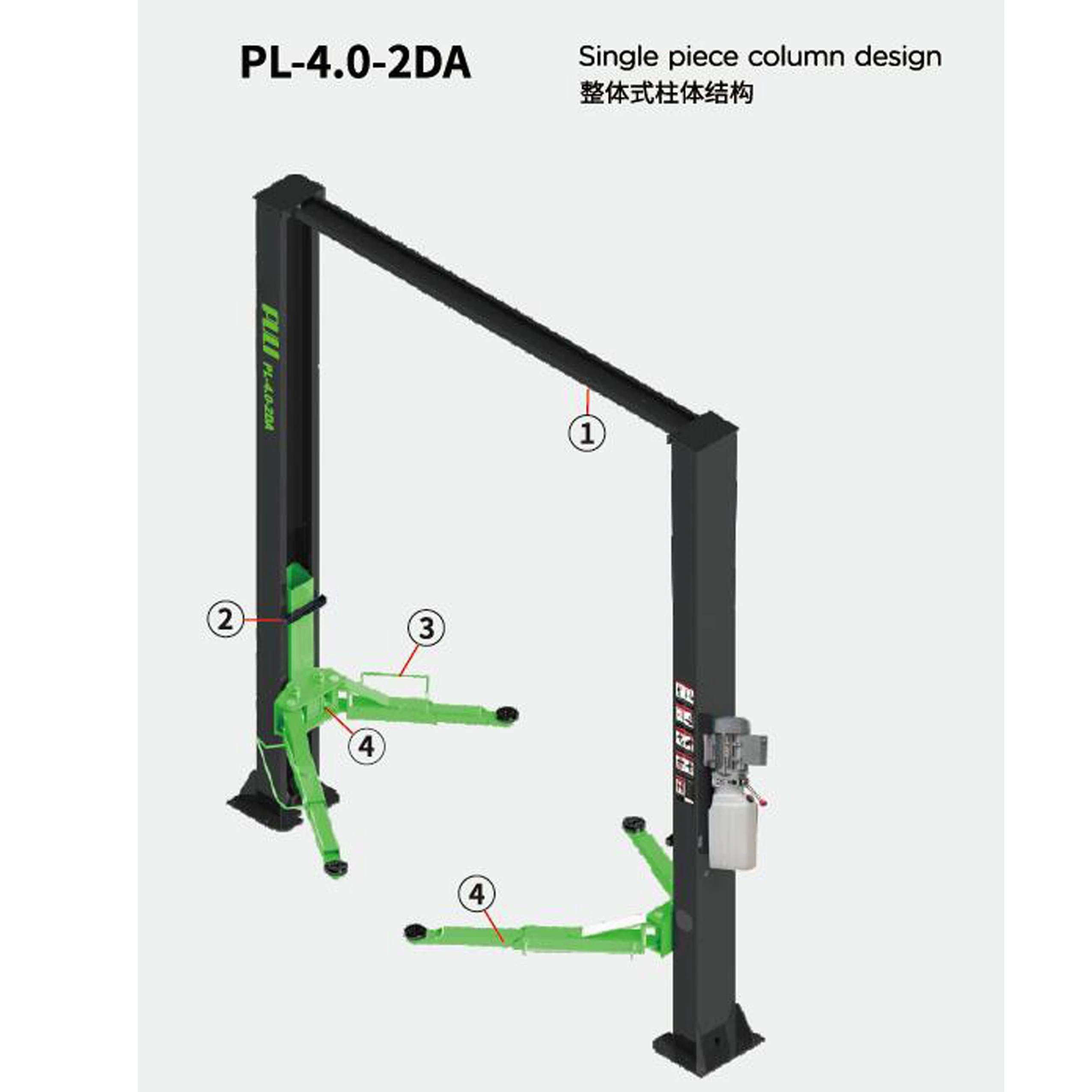 PULI high quality hydraulic two post lift 4t car lift two post elevator PL-4.0-2DA