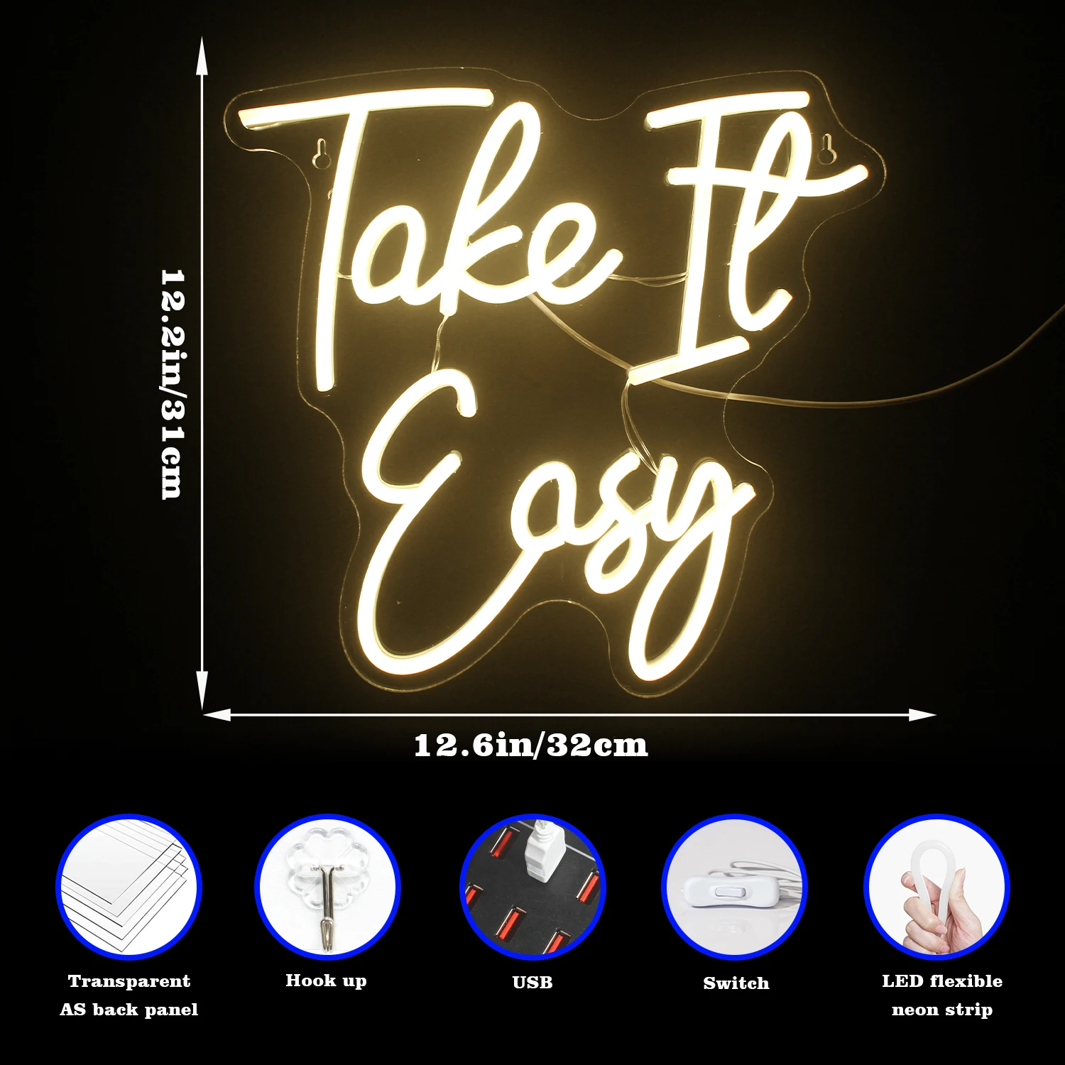 Take It Easy Neon Sign LED Neon Signs for Wall Decor Bedroom Decor Interior Design and Decoration for Home, Room, Restaurant, Ba